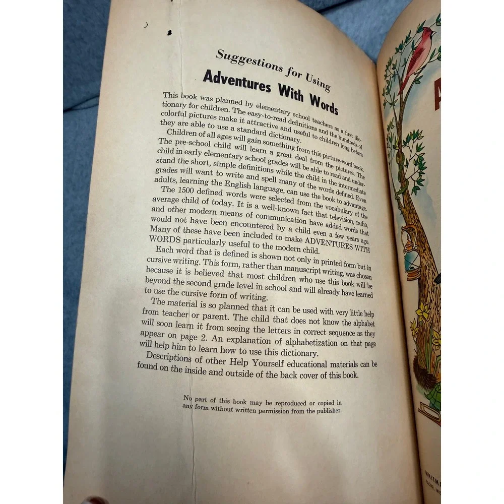 VTG 1961 Whitman Adventures with Words Picture‎ Dictionary School Book Clean